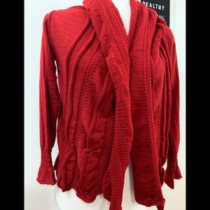 Lauren Vidal Open Draped Front Red Cardigan